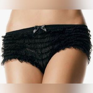 Leg Avenue Micromesh Lace Ruffle Tanga Short Lot of TWO Black and White Sexy NWT